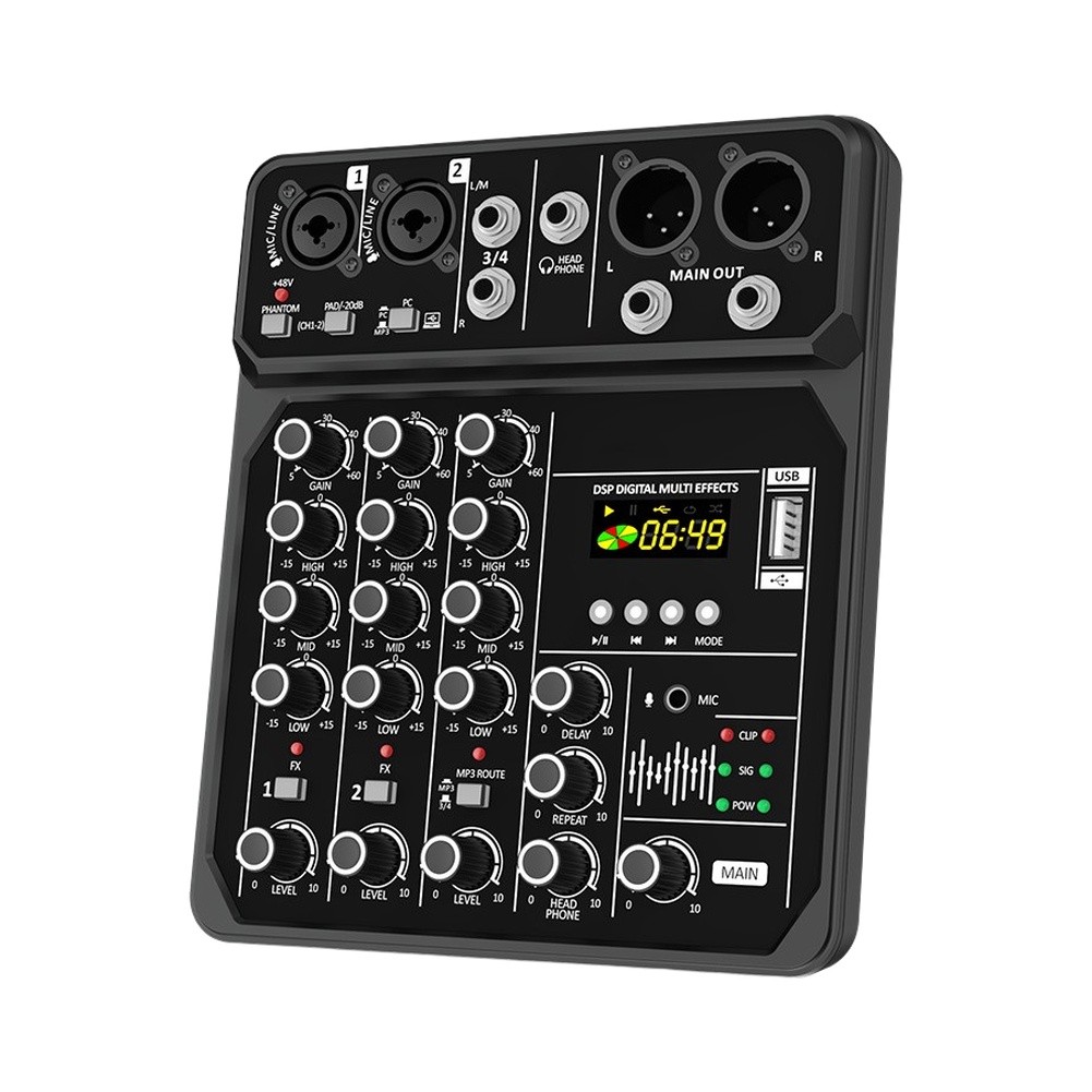 Audio Mixer 4 Channel - خلاط صوتي محمول بأربع قنوات مع