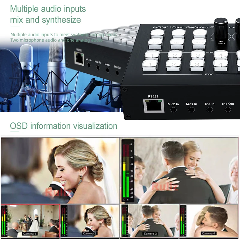 جهاز مزج فيديو HDMI رباعي القن - مراجعة Audio Mixer 4 Channel وسعره