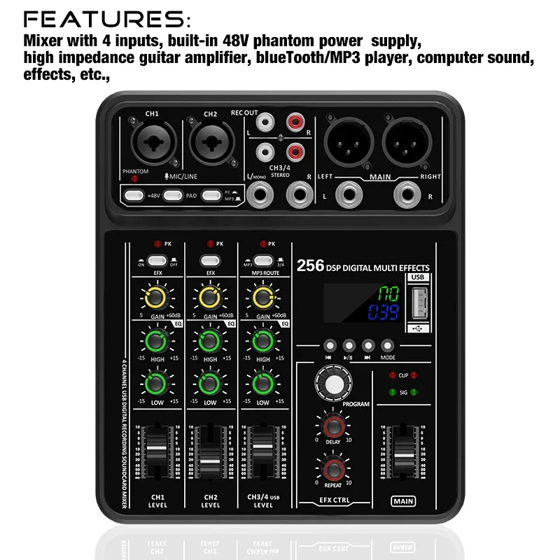 خلاط صوتي مع بلوتوث وتسجيل عبر - مراجعة Audio Mixer 4 Channel وسعره