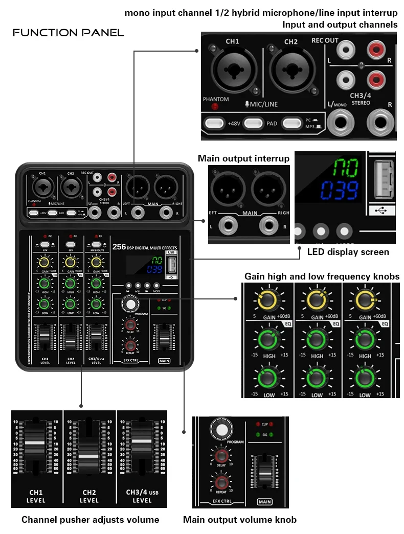 خلاط صوتي مع بلوتوث وتسجيل عبر - مراجعة Audio Mixer 4 Channel وسعره